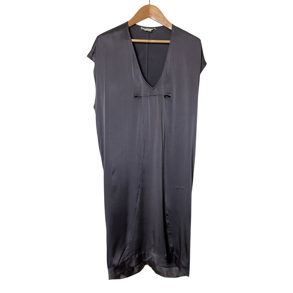 Helmut Lang Gray Silk Blend V-Neck Sleeveless Draped Shift Mini Dress Size 0